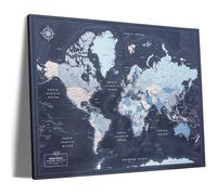 World Travel Map Pin Board on Canvas with Pins - Push Pin World Map Wall Art to Mark Your Trips, 100 Pins | Map of the World | Pin Adventure Map