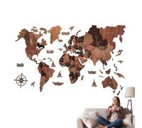 World Travel Maps, 3D Wooden Travel Map Wall Art 100 x 60 cm/39.37 x 23.62 inches, Home Wall Decor, School, Cafe, Apartment, Dormitory, Family-Friendly Project
