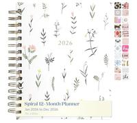 WORLD TRAVELER 2026 Planner Weekly and Monthly - 7'' x 8.75'' Hard Cover January December Spiral Daily Planner 2026 To Do List, Size 7X8.75, White Wild Flower