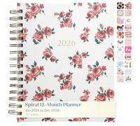 WORLD TRAVELER 2026 Planner Weekly and Monthly - 7'' x 8.75'' Hard Cover January December Spiral Daily Planner 2026 To Do List, Size 7X8.75, Red Roses