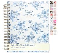 WORLD TRAVELER 2026 Planner Weekly and Monthly - 7'' x 8.75'' Hard Cover January December Spiral Daily Planner 2026 To Do List, Size 7X8.75, Blue Floral/Bow