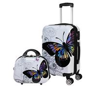World Traveler Black and White Butterfly 2-Piece Carry-on Spinner Luggage Set, Multicolor, Multicolor, 20 x 13 x 9 inches, Black and White Butterfly 2-Piece Carry-on Spinner Luggage Set