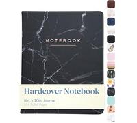 World Traveler Eccolo Large Lined Journal Notebook, Hardbound Cover, Writing Journal, 256 Ruled White Pages, Ribbon Bookmark, Lay Flat, Desk Size for Work or School, Black Marble (8x10 inches)