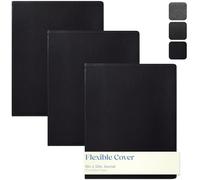 WORLD TRAVELER Eccolo Large Simply Black Lined Journal Notebook, Flexible Faux Leather Cover, Notebook With Lined Ivory Pages, Lay Flat, Ribbon Bookmark, Size 8X10, 3PK Black 8x10