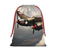 World War 2 Aircraft Airplane 2-Standard-Scale-2_00x Print Christmas Drawstring Gift Bags, Xmas Holiday Fabric Gift Wrapping Bag For Party, Size-L