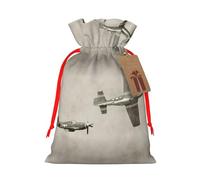 World War 2 Aircraft Airplane Christmas Canvas Gift Bag With Drawstring,Reusable Personalizedgift Bag
