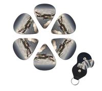 World War 2 Aircraft Airplane Guitar Picks 6 Pack, 0.96mm Thickness Celluloid Bass Pick with Leather Guitar Pick Holder Keychain Abstract Art Pics Plectrum for Acoustic Electric Guitar, Ukulele, Bass