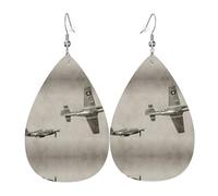World War 2 Aircraft Airplane Ladies Leather Earrings Teardrop Drop Print Earrings Fashion Lightweight Daily Wear Party Date
