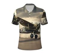 World War 2 Aircraft Airplane Mens Short Sleeve Polo Shirt, Performance Quick Dry Collared Fit Golf Athletic T-Shirt, Black, XL