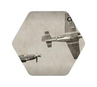World War 2 Aircraft Airplane Pattern Printed Coasters Set of 6, Tabletop Protection Leather Coasters for Cup Drinks Coffee Pads Beer Bar Mat Gifts, Hexagon