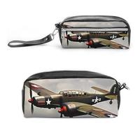 World War 2 Aircraft Airplane Pencil Case Large Capacity Leather Pencil Pouch with Zipper, Portable Small Makeup Bag, Office Supplies Organizer for Women Men