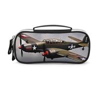 World War 2 Aircraft Airplane Pencil Case with Handle, Large Capacity PU Leather Pencil Bag Office Organizer, Portable Cosmetic Bag for Travel, Home