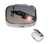 World War 2 Aircraft Airplane Pill Box 2 Compartment Round Metal Pill Case for Purse & Pocket, Portable Medicine Organizer Travel Pillbox Daily Pill Container Holder to Hold Vitamins, Fish Oil