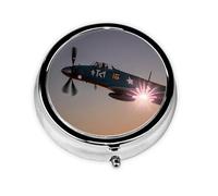 World War 2 Aircraft Airplane Pill Box Metal Round Small Pill Case Cute 3 Compartment Pill Organizer Portable Travel Pillbox Mini Pill Container Holder for Daily Medicine Supplement Vitamin
