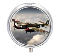 World War 2 Aircraft Airplane Pill Box Waterproof Portable Medicine Pill Case Moisture Proof Metal Travel Pill Box with 3 Compartment Medicine Case