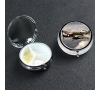 World War 2 Aircraft Airplane Pill Box with Mirror 3 Compartment Decorative Pill Case for Purse or Pocket Small Round Pill Organizer Weekly Metal Medicine Tablet Vitamin Holder Travel Gift