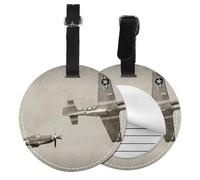 World War 2 Aircraft Airplane Print Luggage Tag Round Leather Luggage Tag Easy Identification & Privacy Protection for Suitcases Easy to Identify Privacy Cover Id Label