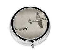 World War 2 Aircraft Airplane Print Pill Box Purse Small Round Pill Case Decorative Box Metal Medicine Vitamin Pill Organizer for Pocket Or Purse