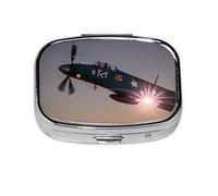 World War 2 Aircraft Airplane Print Pill Box Square Pill Case 2 Compartment Small Metal Medicine Organizer Portable Travel Pillbox for Pocket Purse Cute Mini Pill Container to Hold Daily Vitamins