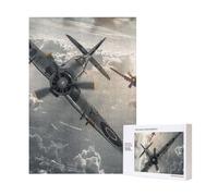 World War 2 Aircraft Airplane Printed Jigsaw Puzzle with Storage Box, Wooden Puzzle for Adults and Kids, 300 Pieces Family Fun Decorative Game, 28x40 CM