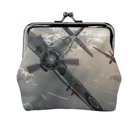 World War 2 Aircraft Airplane Printed Kiss-Lock Coin Purse for Women, Compact Stylish PU Leather Change Pouch for Cards, Coins, Essentials