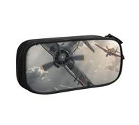 World War 2 Aircraft Airplane Printed Large Capacity Pencil Case Black Double-Layer Stationery Organizer Makeup Bag for School, Office, Travel