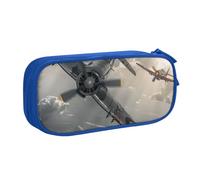 World War 2 Aircraft Airplane Printed Large Capacity Pencil Case Blue Double-Layer Stationery Organizer Makeup Bag for School, Office, Travel