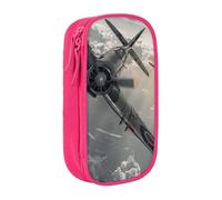 World War 2 Aircraft Airplane Printed Large Capacity Pencil Case Pink Double-Layer Stationery Organizer, Cosmetic & Makeup Bag for Students, Teachers, Adults
