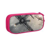 World War 2 Aircraft Airplane Printed Large Capacity Pencil Case Pink Double-Layer Stationery Organizer Makeup Bag for School, Office, Travel