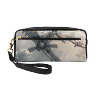 World War 2 Aircraft Airplane Printed Leather Makeup Bags with Wrist Strap Portable Travel Toiletry Bag Cosmetic Organizer Bag for Women