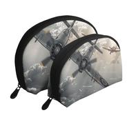 World War 2 Aircraft Airplane Printed Makeup Bags 2-Piece Portable Shell Travel Toiletry Bag Cosmetic Organizer Bag for Women