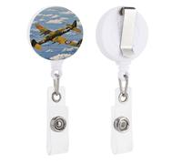 World War 2 Aircraft Airplane Retractable Badge Reel - Personalized ID Name Badge Holder with Lanyard Cute Badges Reel Holder Round Nurse Doctor Name Tag Badges Clip for Work