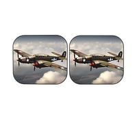 World War 2 Aircraft Airplane Windshield Sun Shade 2 PCS Foldable Car Front Window Sunshade for Sun, Heat and UV Rays Auto Sun Blocker Visor Protector with Storage Bag for Cars, SUVs Small