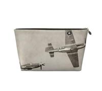 World War 2 Aircraft Airplane Womens Makeup Bag Leather Travel Toiletry Organizer Wash Bag Cosmetic Pouch with Zipper Girls Handbag Gold