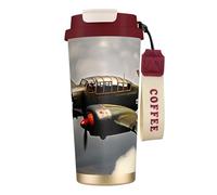 World War 2 Airplane Double Wall Stainless Steel Vacuum Insulated Travel Mug with Splash-Proof Lid Perfect for Camping & On-The-Go