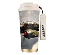 World War 2 Airplane Double Wall Stainless Steel Vacuum Insulated Travel Mug with Splash-Proof Lid Perfect for Camping & On-The-Go