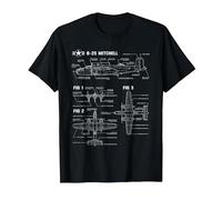 World War 2 American Aircraft B-25 Mitchell Bomber Blueprint T-Shirt, Men, Black, Medium