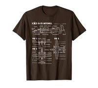 World War 2 American Aircraft B-25 Mitchell Bomber Blueprint T-Shirt, Men, Brown, Small