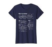 World War 2 American Aircraft B-25 Mitchell Bomber Blueprint T-Shirt, Women, Navy Blue, Medium