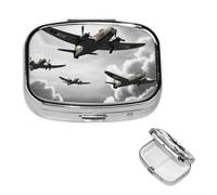 World War 2 Pill Case with Mirror Retro 2 Compartment Pill Box Small Pill Organizer for Purse or Pocket Decorative Metal Medicine Vitamin Organizer Unique Gifts