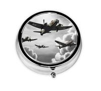 World War 2 Pill Case with Mirror Retro 3 Compartment Pill Box Small Pill Organizer for Purse or Pocket Decorative Metal Medicine Vitamin Organizer Unique Gifts