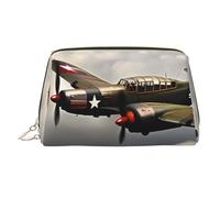 World War Aircraft Airplane Makeup Bag for Women Cosmetic Bags Leather Travel Makeup Case Organizer Waterproof Make up Pouch Open Flat Toiletry Bag Portable Storage Pouch for Travelling, Gold, One