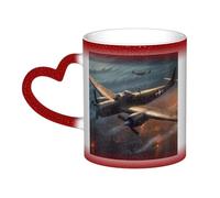 World War Aircraft Coffee Mug with Handle 11 Oz, Color Changing Cups In The Sky, Heat Sensitive Magic Funny Art Mug, Unique Coffee Tea Cup Porcelain Mugs Gift for Women Men Red