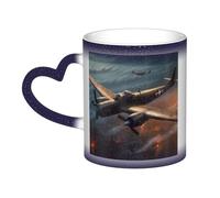World War Aircraft Coffee Mug with Handle 11 Oz, Color Changing Cups In The Sky, Heat Sensitive Magic Funny Art Mug, Unique Coffee Tea Cup Porcelain Mugs Gift for Women Men Blue