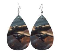 World War Aircraft Earrings, Lightweight Leather Teardrop Dangle Drop Earrings for Christmas Birthday Gift, Fashion Pendant for Women Jewelry Outfits Accessories