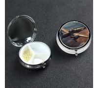 World War Aircraft Pill Box 3 Compartment Pill Case for Purse or Pocket Small Medicine Organizer with Mirror Travel Pillbox Decorative Metal Vitamin Container Unique Gift
