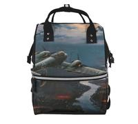 World War Aircraft Prints Changing Bag Backpack Baby Diaper Bags for Mom Dad, Waterproof Nappy Rucksack Multifunctional Travel Bag