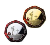 World War Armistice Commemorative Coin, 2 Gold Silver Enamel Remembrance History Heptagonal Coin, WW1 WW2 Centenary Collectible Retro Embossed Coin, Miltary Tributes Memorial Victory in Europe Day