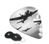 World War Guitar Picks 6 Pack with Leather Guitar Pick Holder Keychain, Plectrum Key Fob Cases Bag, Abstract Art Plectrum for Acoustic Electric Guitar, Ukulele 0.96mm