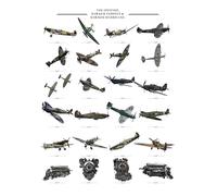 World War II Aircraft Identification Chart, A3 Size, Spitfire Hurricane Tempest, Wall Poster